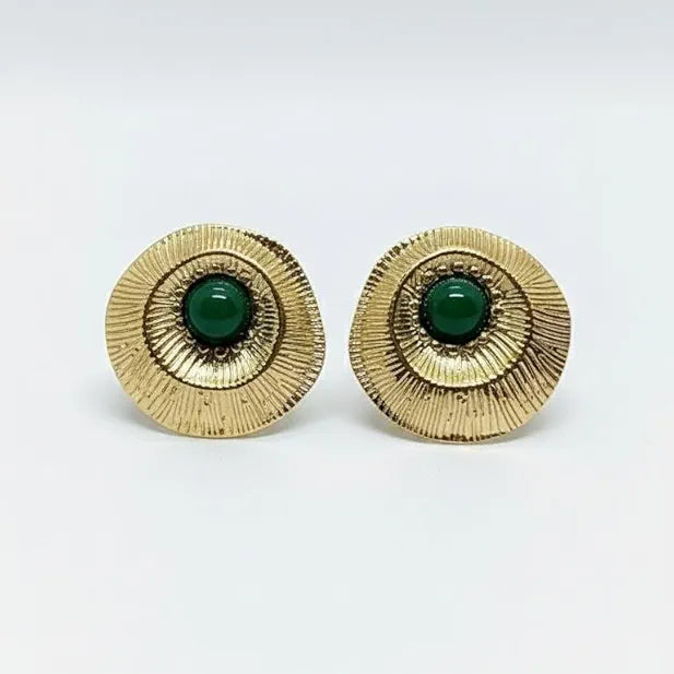 Gold and Green Studs 18k Gold Stainless steel