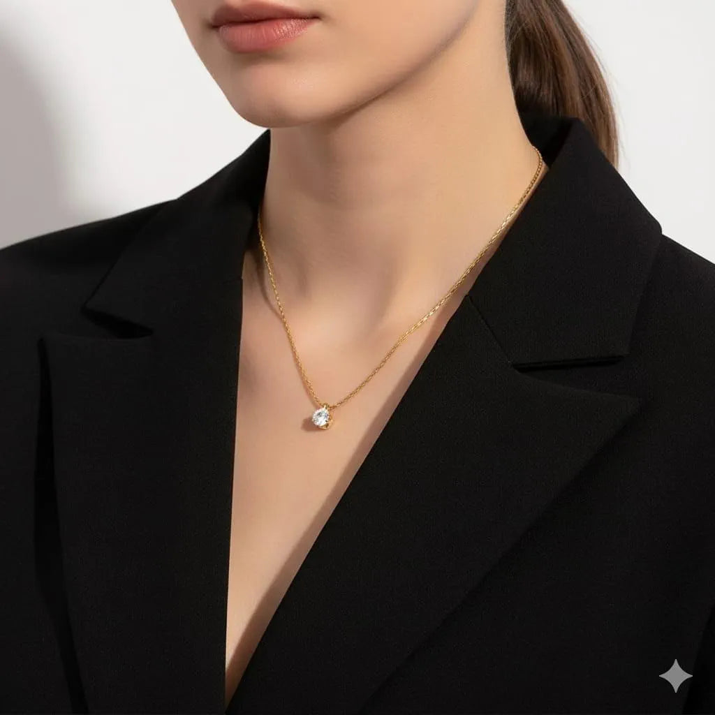 SINGLE SOLIATRE CHAIN 18k Gold Plated Stainless Steel