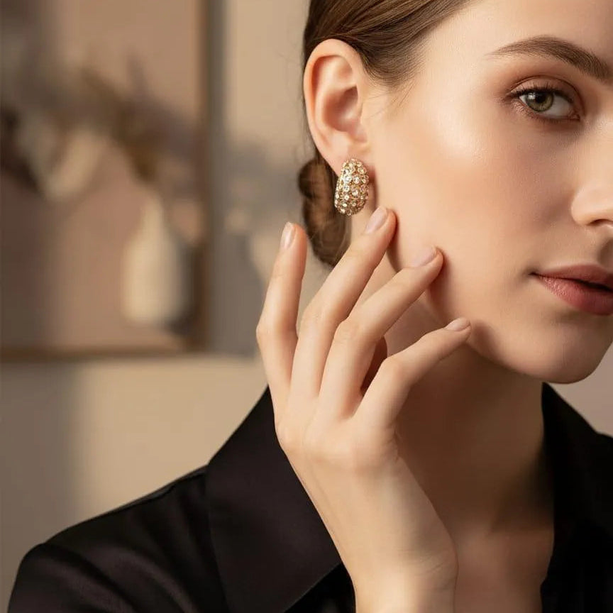 Golden Stainless Steel 18k Gold Plated studded Ear ring For Women