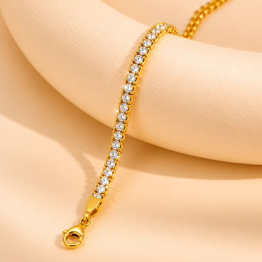 Golden Stainless Steel Bracelet 18k Gold Plated zircon studded For Women
