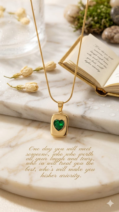 Golden Emerald Heart Necklace