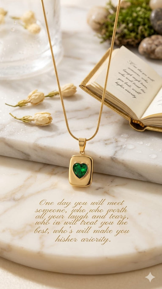 Golden Emerald Heart Necklace