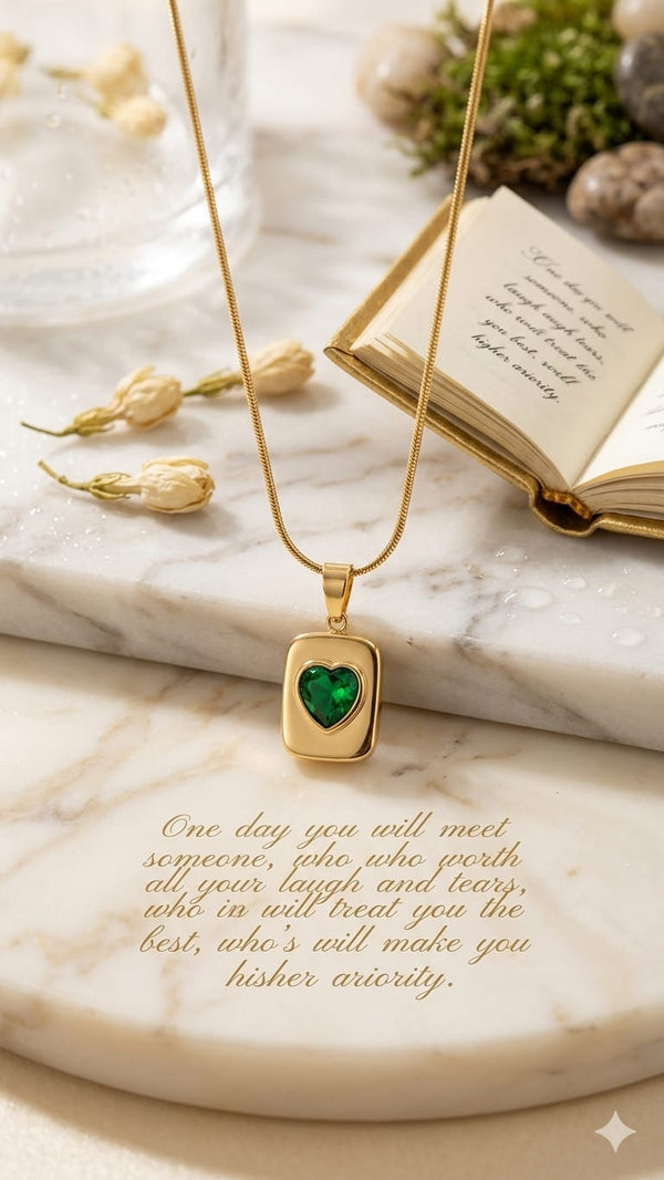 Golden Emerald Heart Necklace