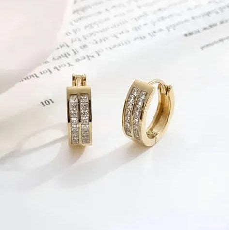 Golden 18k Stainless Steel Zircon Hoops Earing