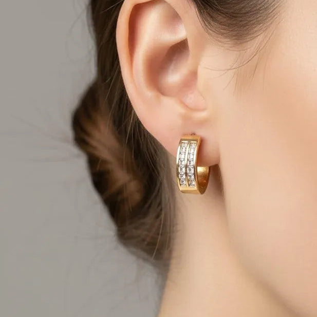 Golden 18k Stainless Steel Zircon Hoops Earing