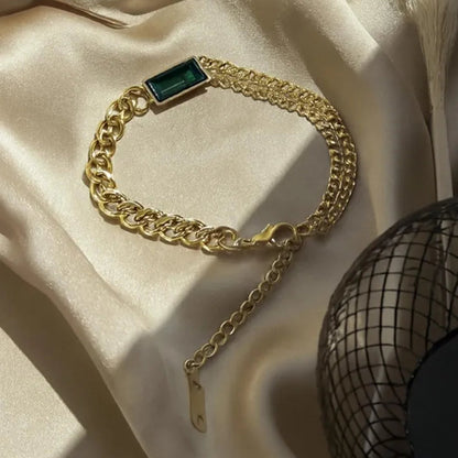 Golden Stainless Steel 18k Gold Plated Emerald Bracelet For Women