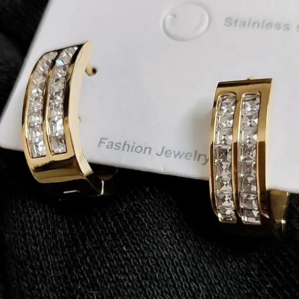 Golden 18k Stainless Steel Zircon Hoops Earing