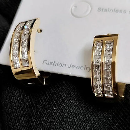 Golden 18k Stainless Steel Zircon Hoops Earing