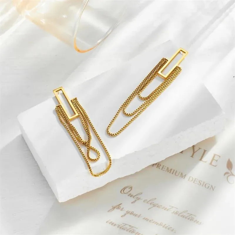 LONG CHAIN EARING 18k Gold Plated Stainless steel