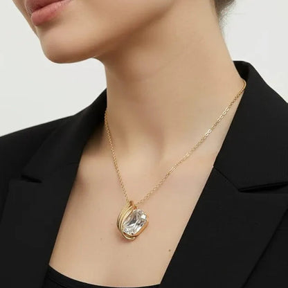 Golden 18k Gold Plated Stainless Steel Stone Pendant Set