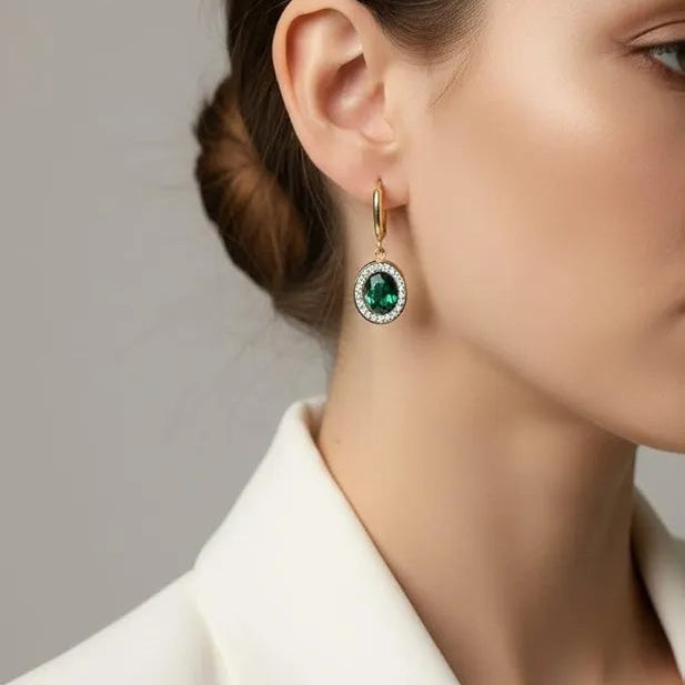 Golden 18k Stainless Steel Green Stone drop Earing