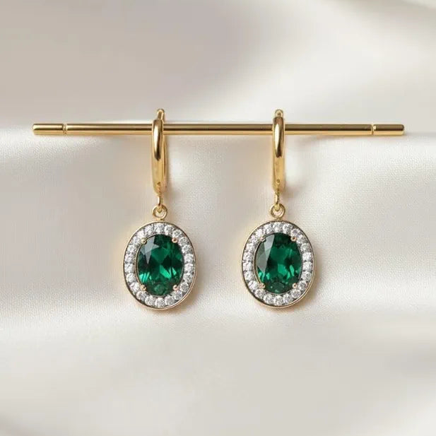 Golden 18k Stainless Steel Green Stone drop Earing