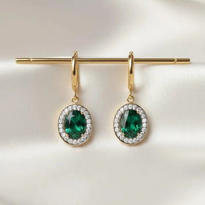 Golden 18k Stainless Steel Green Stone drop Earing