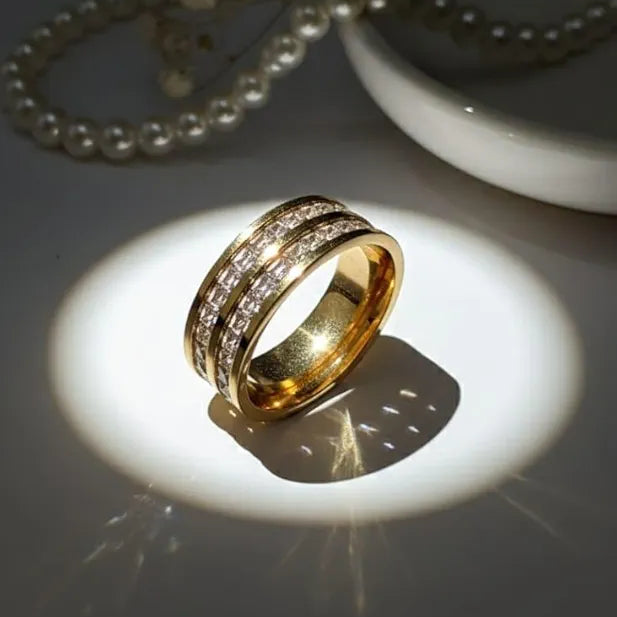 Golden 18k stainless steel zircon studded Ring