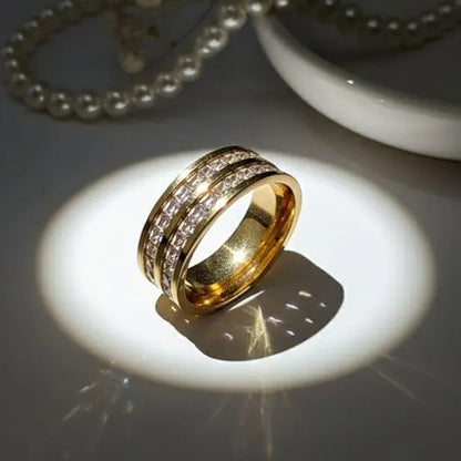 Golden 18k stainless steel zircon studded Ring