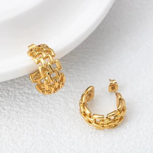 NET HOOPS 18k Gold Plated Stainless steel