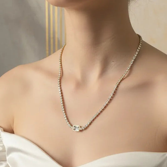 Golden Stainless Steel 18k Gold Plated zircon tennis Chain Pendent For Women