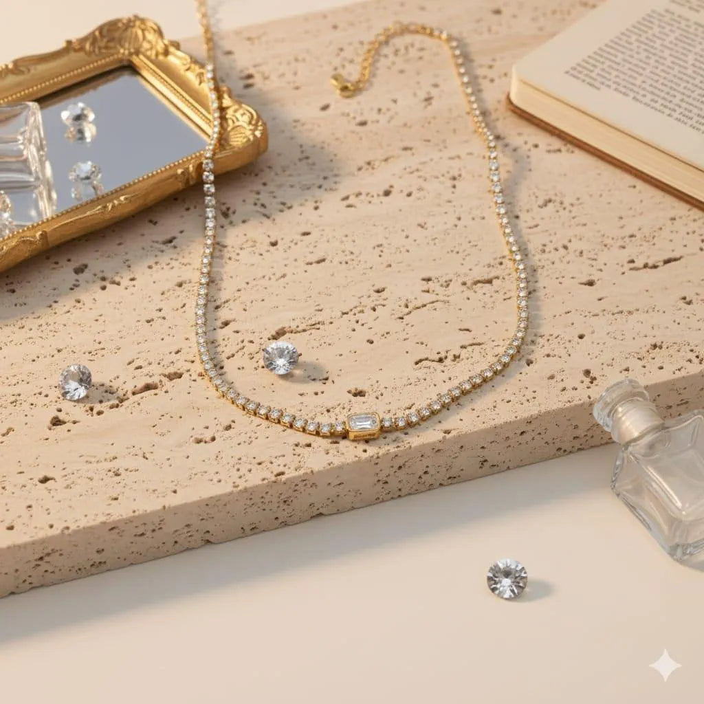 Golden Stainless Steel 18k Gold Plated zircon tennis Chain Pendent For Women