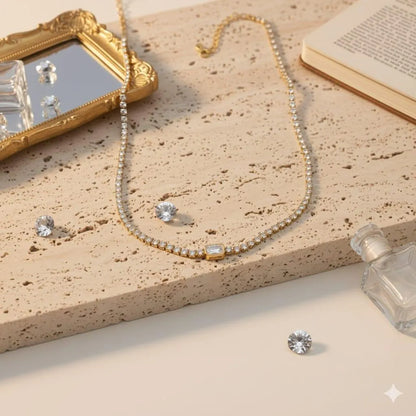 Golden Stainless Steel 18k Gold Plated zircon tennis Chain Pendent For Women