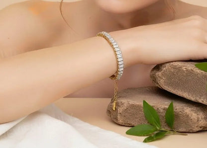 Golden Stainless Steel 18k Gold Plated cubic zircon tennis Bracelet For Women