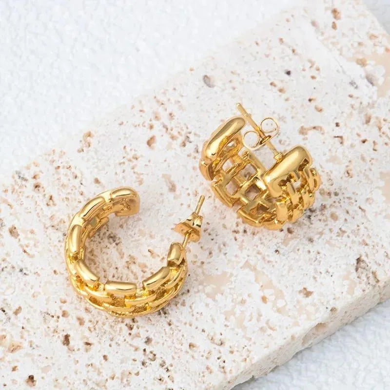 NET HOOPS 18k Gold Plated Stainless steel