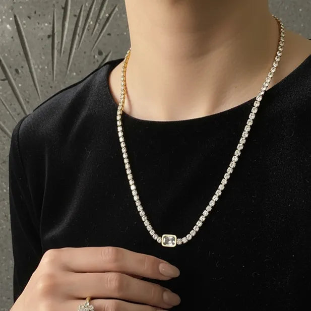 Golden Stainless Steel 18k Gold Plated zircon tennis Chain Pendent For Women