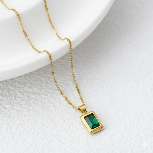 GREEN STONE 18k Gold Plated Stainless steel