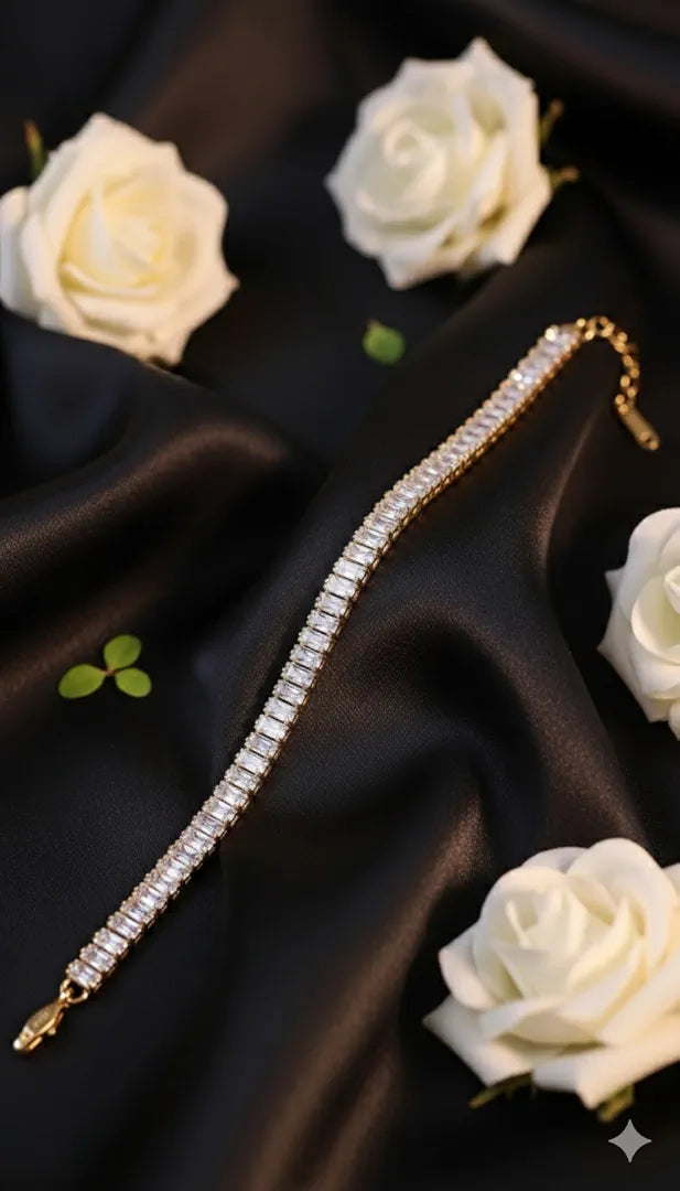 Golden Stainless Steel 18k Gold Plated cubic zircon tennis Bracelet For Women