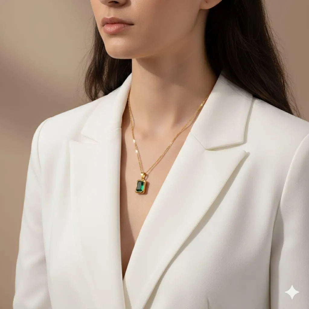 GREEN STONE 18k Gold Plated Stainless steel