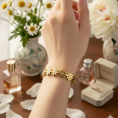 Golden Stainless Steel 18k Gold Plated studded Bracelet For Women