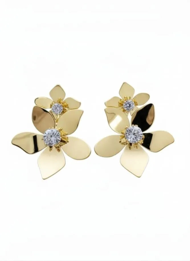 Golden Stainless Steel 18k Gold Plated Flower Ear ring For Women