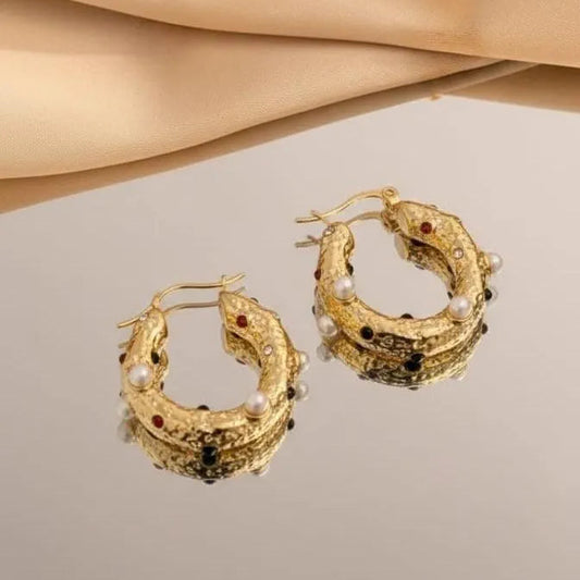 Golden Stainless Steel 18k Gold Plated pearl studeed Ear ring For Women