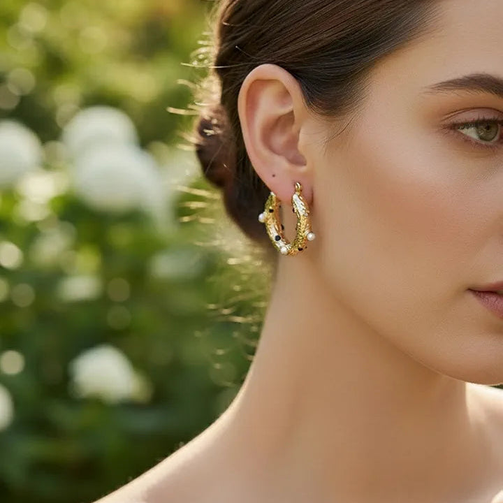 Golden Stainless Steel 18k Gold Plated pearl studeed Ear ring For Women