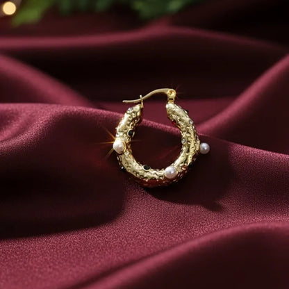 Golden Stainless Steel 18k Gold Plated pearl studeed Ear ring For Women