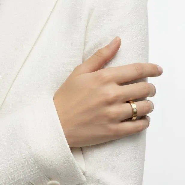 Golden Stainless Steel 18k Gold Plated Ring For Women