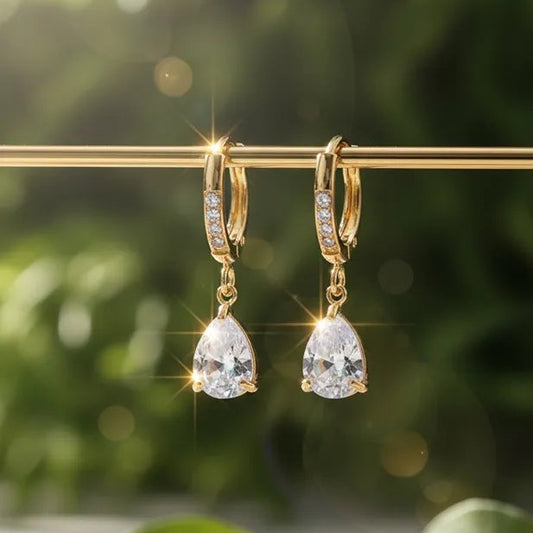 Golden Stainless Steel 18k Gold Plated studded drop Ear ring For Women