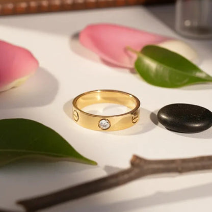 Golden Stainless Steel 18k Gold Plated Ring For Women