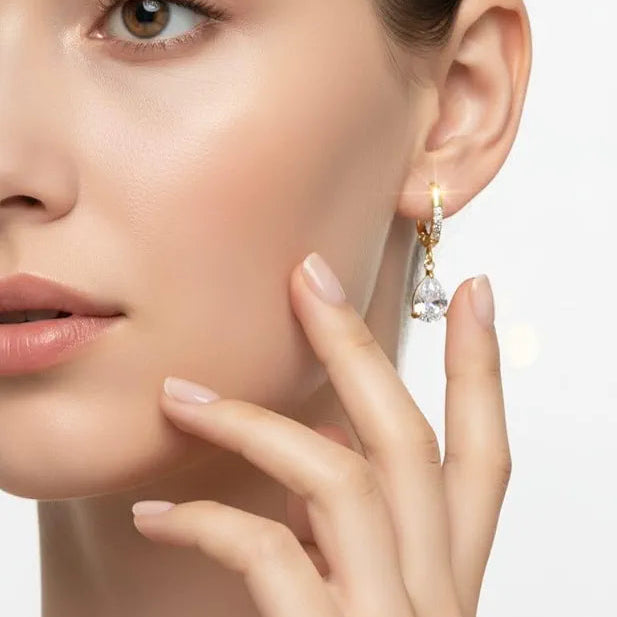 Golden Stainless Steel 18k Gold Plated studded drop Ear ring For Women