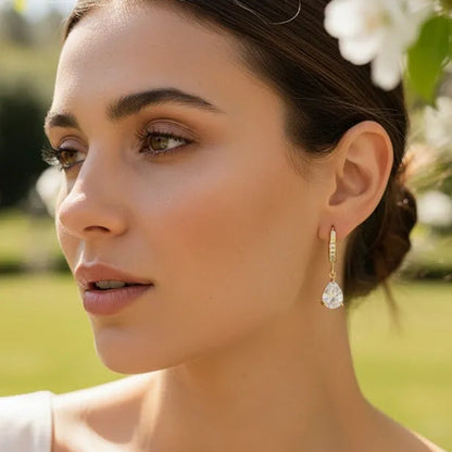 Golden Stainless Steel 18k Gold Plated studded drop Ear ring For Women