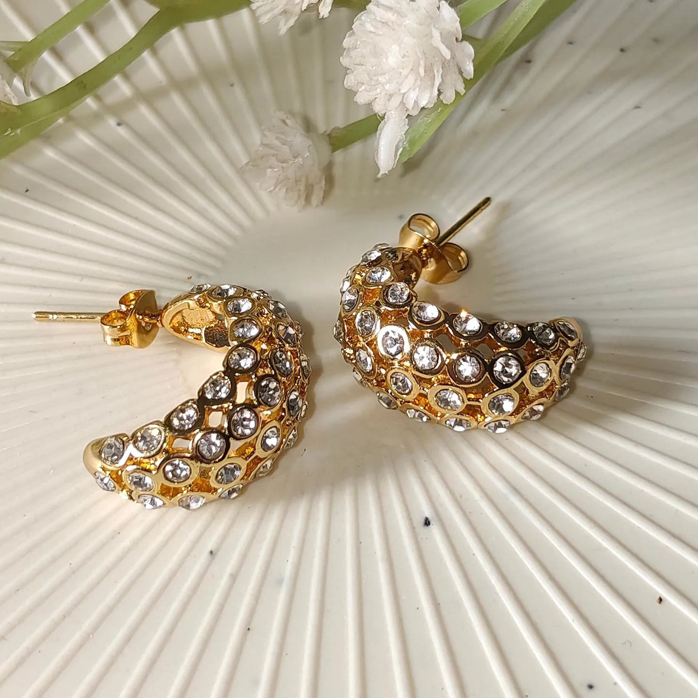 Golden Stainless Steel 18k Gold Plated studded Ear ring For Women