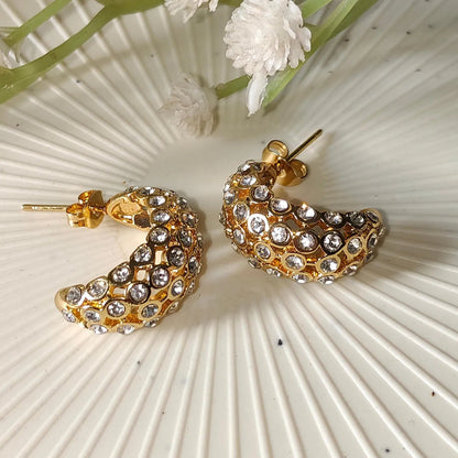 Golden Stainless Steel 18k Gold Plated studded Ear ring For Women