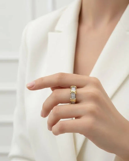 Silver Stainless Steel 18k Gold Plated zircon studded Ring For Women