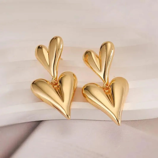 DOUBLE HEART EARINGS 18k Gold Plated Stainless steel