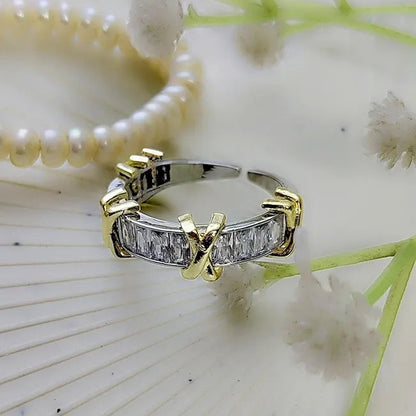 Silver Stainless Steel 18k Gold Plated zircon studded Ring For Women
