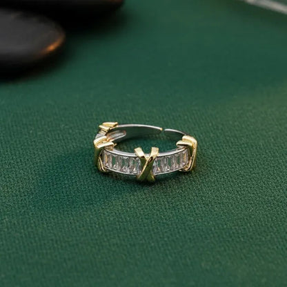 Silver Stainless Steel 18k Gold Plated zircon studded Ring For Women