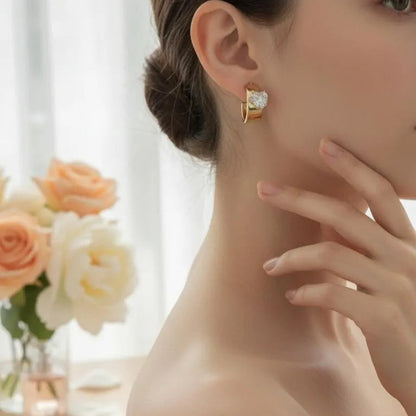 Golden Stainless Steel 18k Gold Plated zircon studded Ear ring For Women