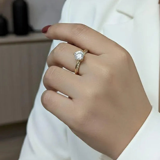Solitaire Ring 18k Gold plated stainless steel ring for Women