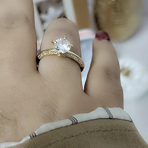 Solitaire Ring 18k Gold plated stainless steel ring for Women