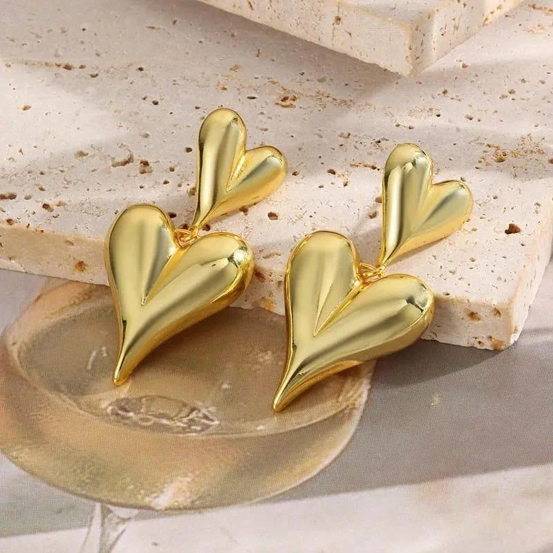 DOUBLE HEART EARINGS 18k Gold Plated Stainless steel
