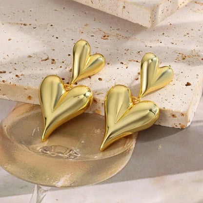 DOUBLE HEART EARINGS 18k Gold Plated Stainless steel